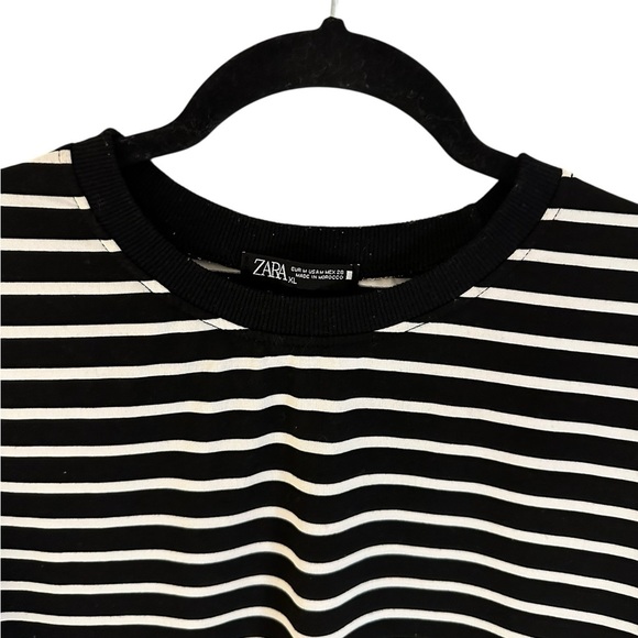 Zara black and white striped crewneck short sleeve top Size XL - Picture 4 of 9